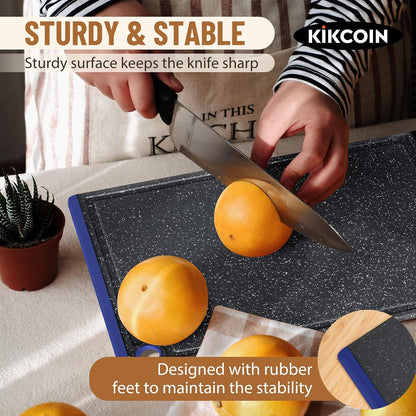 Kikcoin Plastic Cutting Boards for Kitchen, 3-Piece Large Cutting Board Set Dishwasher Safe Chopping Boards with Non-slip Feet and Juice Grooves, Gray