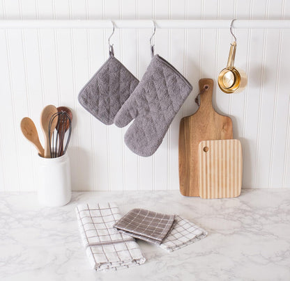 DII Basic Terry Collection 100% Cotton Quilted, Oven Mitt, Brown, 2 Piece