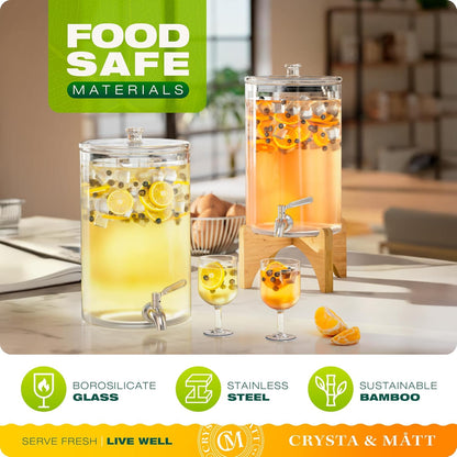 2.2 Gallon Glass Beverage Dispenser With Stand | Glass Water Dispenser With Stand | Leakproof Spigot | Ideal for Hot and Ice Cold Drinks | Perfect for Breakfast, Parties, Weddings