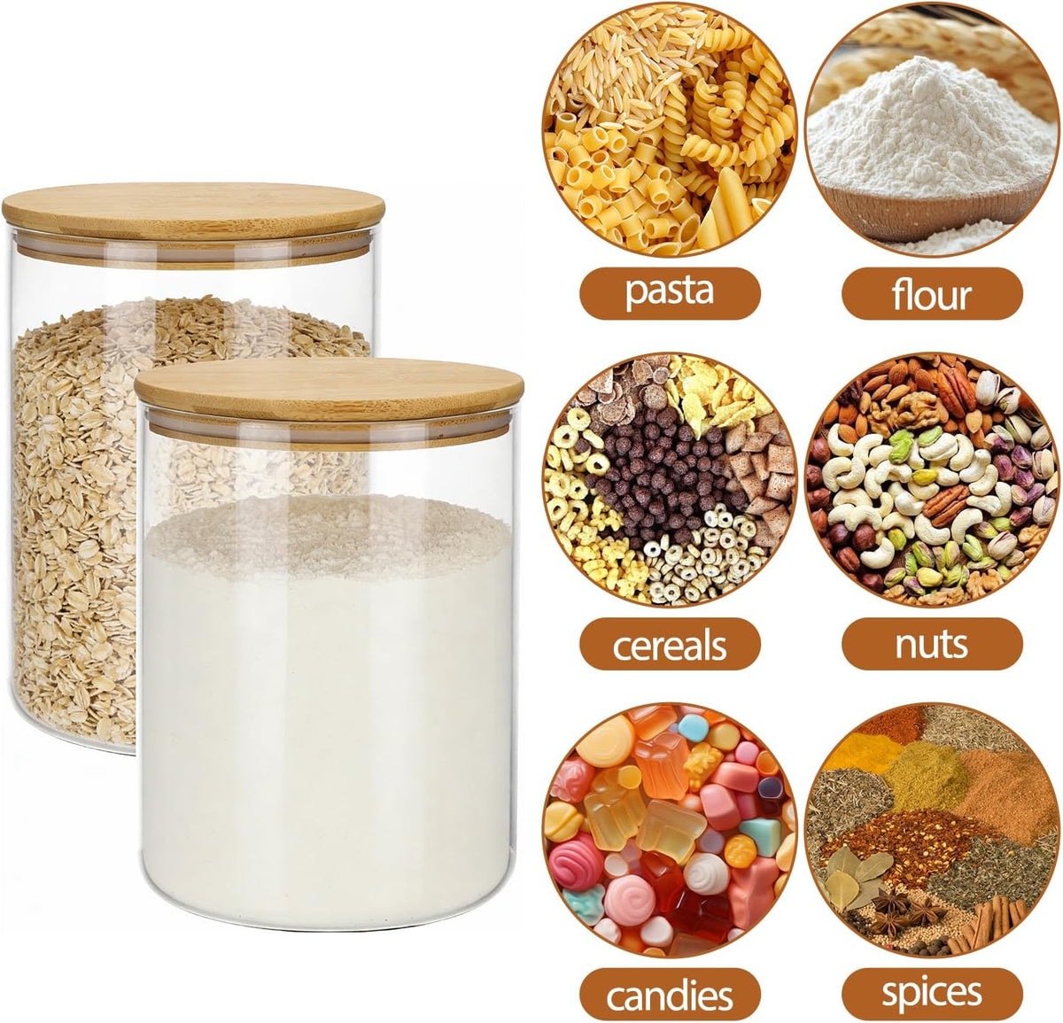 Moretoes 3 Pack 2qt Glass Storage Containers with Bamboo Press Lids, Large Airtight Food Storage Jars for Pantry, Flour, Sugar, Dry Goods