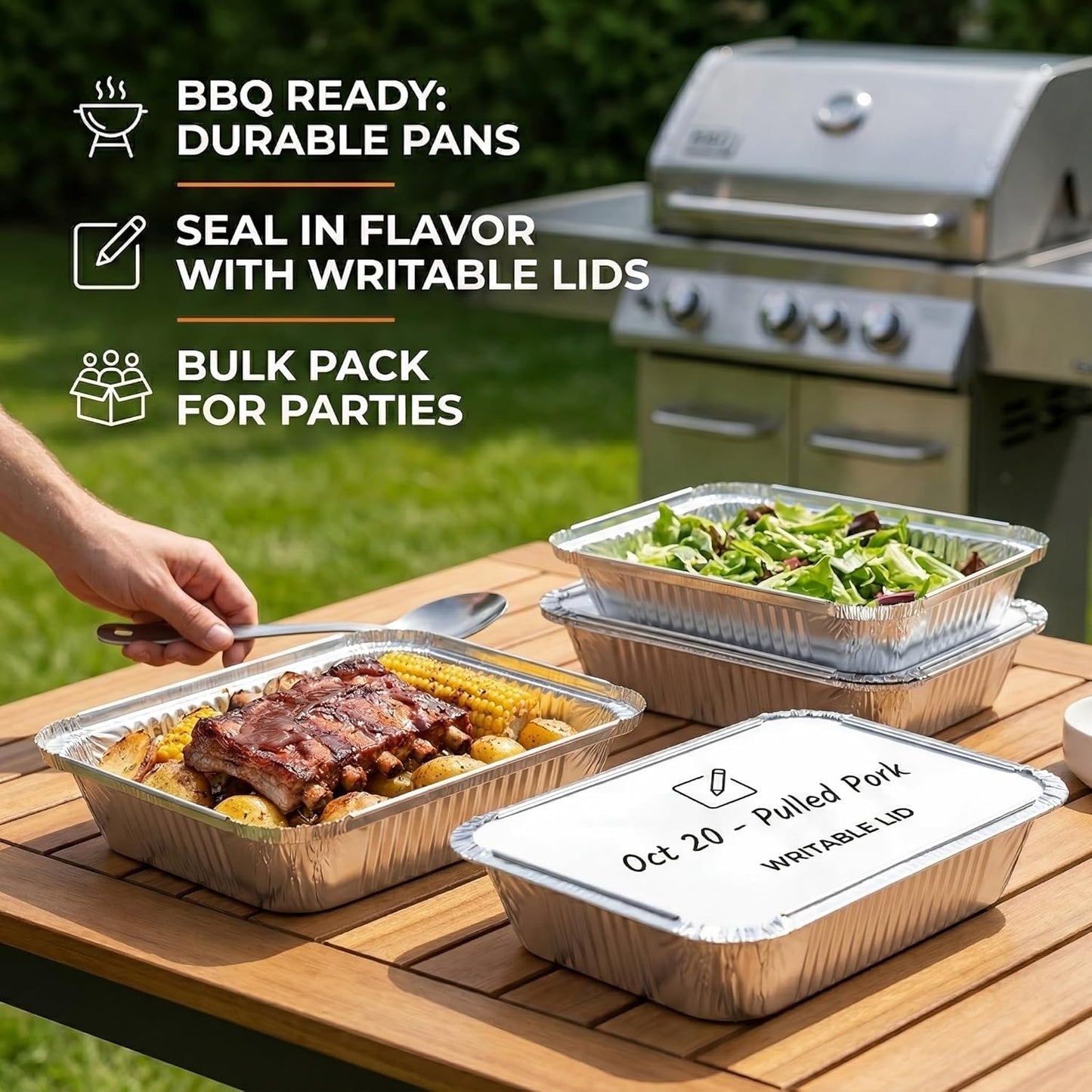 50 Pack Aluminum Pans with Cardboard Lids, 8.3"x6.2", 2.25 LB | Heavy duty disposable foil containers, trays for baking, meal prep, roasting, food storage