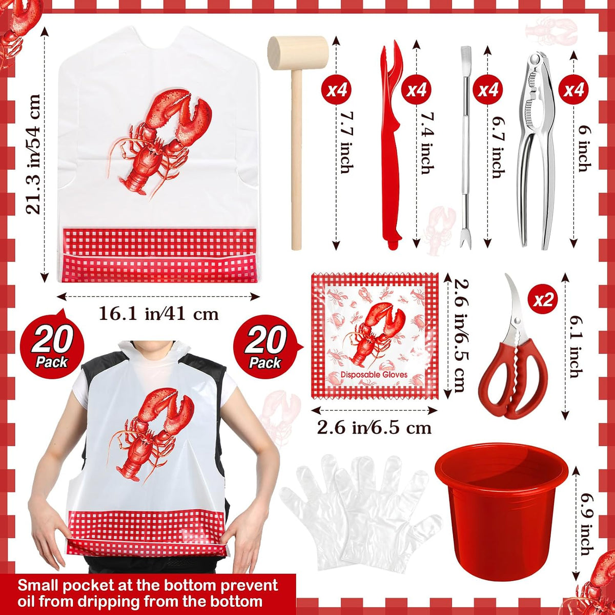 61 Pcs Seafood Tools Set Plastic Crawfish Tablecloth Lobster Bibs