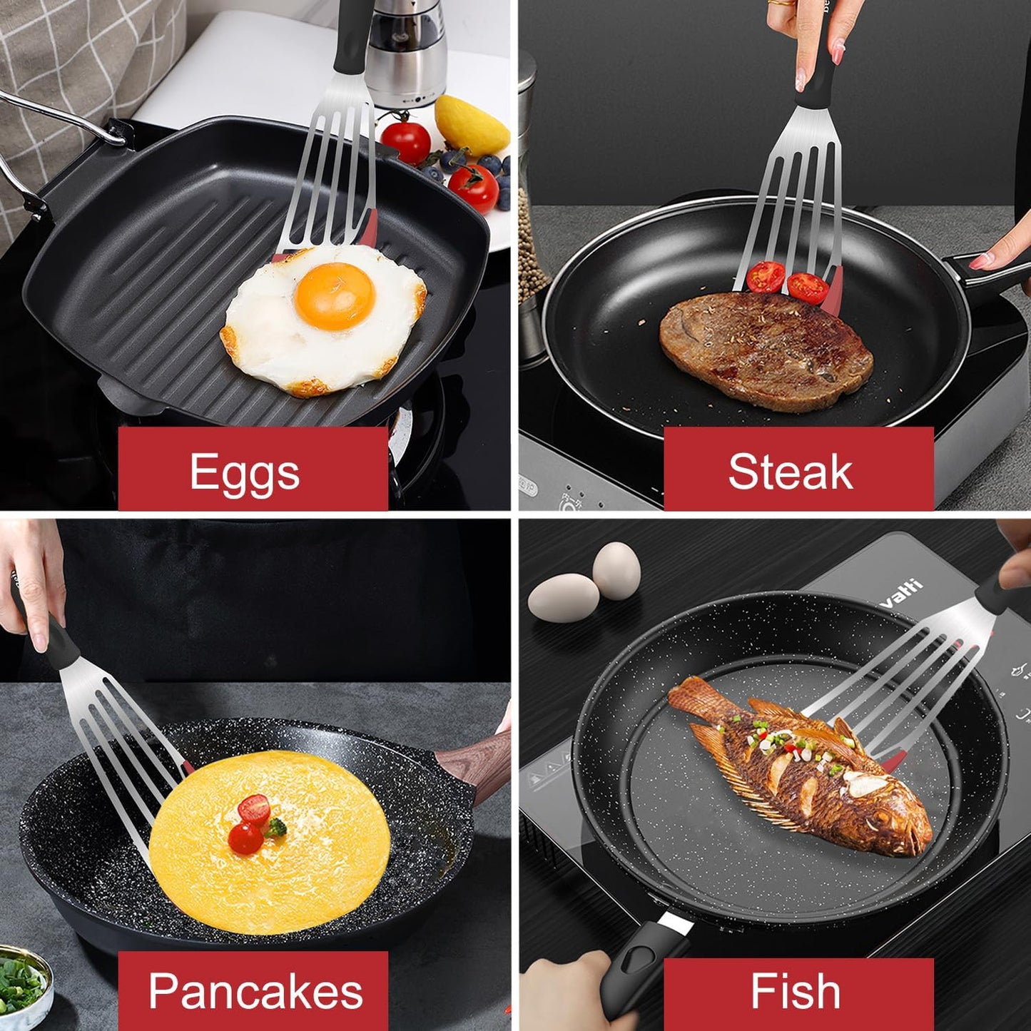 Beijiyi 2-Piece Silicone Fish Spatula for Nonstick Cookware, Heat Resistant | BPA Free, Flexible & Thin Edge, Scratch-Free, Slotted Turner, Kitchen Use, Cooking Flipper for Egg, Pancake, Dishwasher Safe