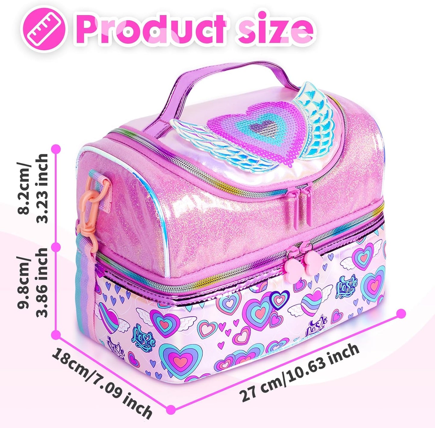 Kids Double Decker Cooler Insulated Lunch Bag, Back to School Large Meal Tote for Boys, Girls, Men, Women, with Adjustable Strap, Soccer