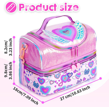 Kids Double Decker Cooler Insulated Lunch Bag, Back to School Large Meal Tote for Boys, Girls, Men, Women, with Adjustable Strap, Soccer