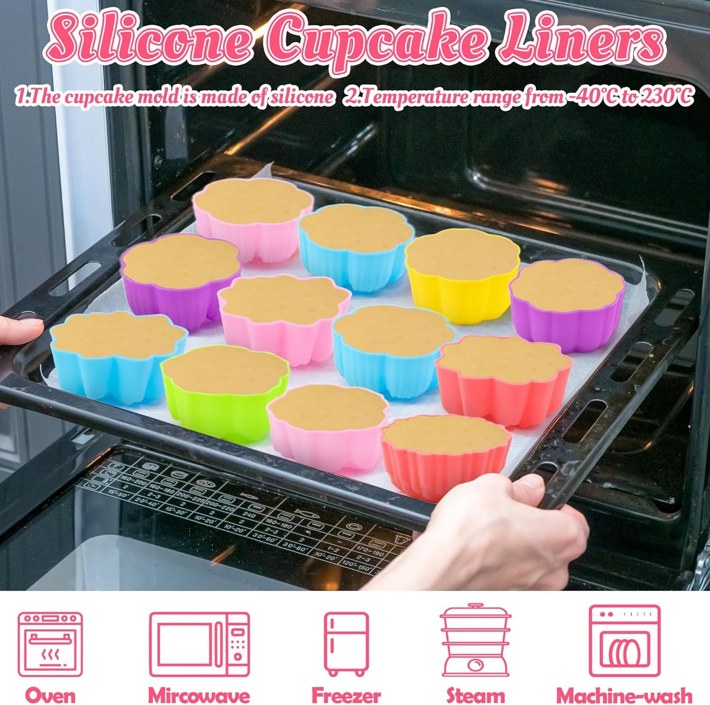 R HORSE 42Pcs Silicone Molds Cupcake 2 Inch Mini Size Reusable Muffins Liners Washable Non-Stick Donut Wrapper Mold Flower Shapes Baking Cups for Pan Oven Microwave Dishwasher