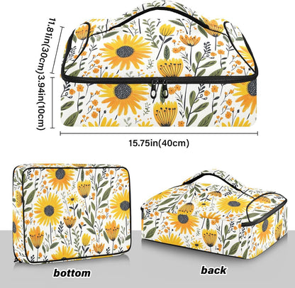 Casserole Carrier Insulated Yellow Lemon Blue Bows Dish 9x13 with Lid Party Travel Warmer Bag for Hot or Cold Food Lasagna Pizza Holder Tote - Colors B