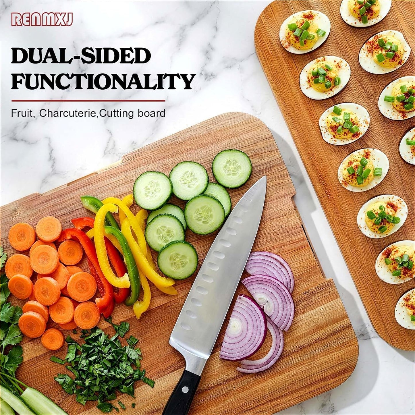Renmxj Deviled Egg Containers with Lid, 28 Holes Reversible Acacia Wooden Deviled Egg Platter, Lid Dishwasher Safe Egg Tray, Ideal Gift for Women Kitchen & Party (Black)