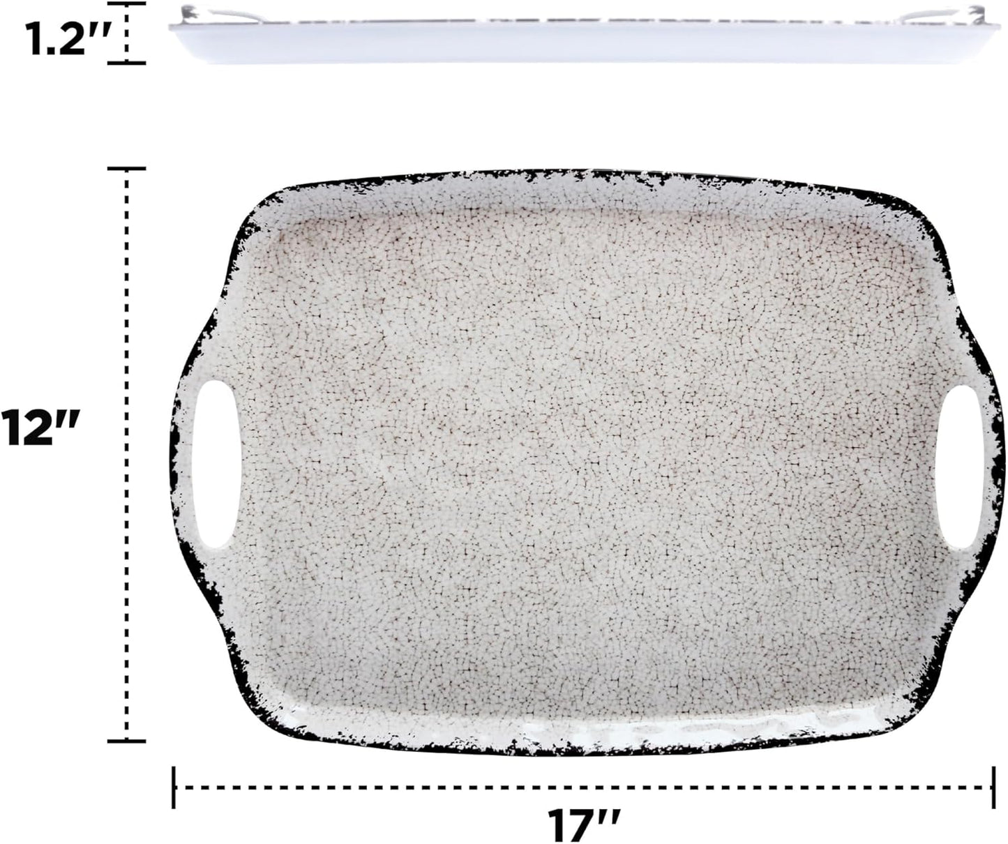 TP Large Serving Trays with Handles, 19" x 12" Melamine Serving Platters for Food, Turkey, Set of 2 Rectangular Trays for Party, Pure White