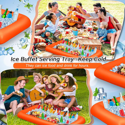 Leitee Inflatable Serving Bar with Drain Plug 52 x 24 x 5'' Inflatable Ice Serving Buffet Bar for Party Food Cooler Buffet Drink(Black,Basic Style)