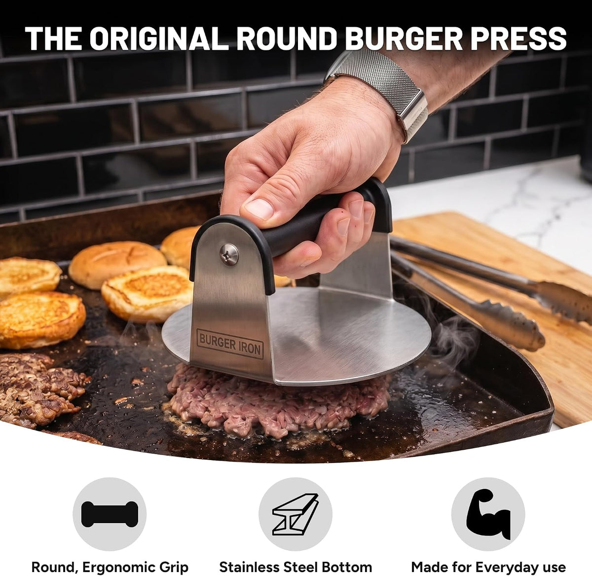 Burger Iron - the Orginal Burger Smasher, Heavy Duty 6 Inch Burger Press