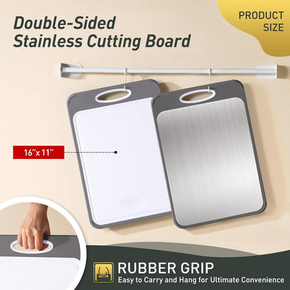2 Packs Stainless Steel Cutting Board Set, Best Non Toxic Cutting Boards for Kitchen, Double Sided Metal Chopping Board for Meat/Fruit/Vegetables, Food Grade Kitchen Set Gift, [16”×11”+18”×12” Inch]