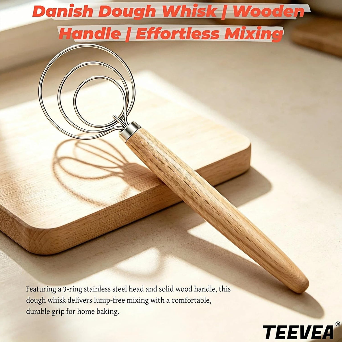 TEEVEA Danish Dough Whisk, Stainless Steel for Sourdough Bread