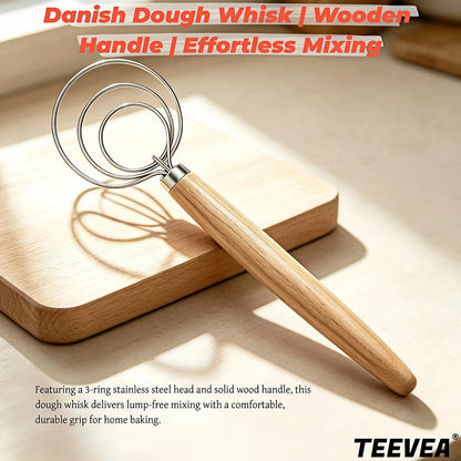 TEEVEA Danish Dough Whisk, Stainless Steel for Sourdough Bread