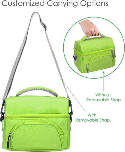 Bentgo Deluxe Lunch Bag - Durable and Insulated Lunch Tote with Zippered Outer Pocket, Internal Mesh Pocket, Padded & Adjustable Straps, & 2-Way Zippers - Fits Most Lunch Boxes (Green)