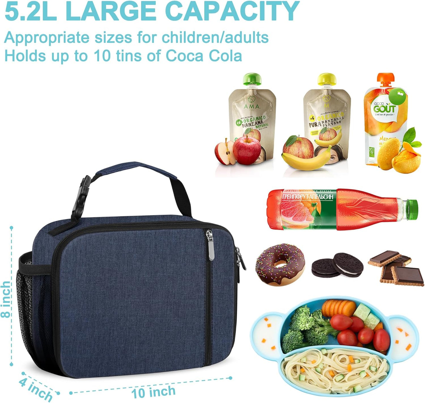 esouler Lunch Box Kids Insulated Lunch Bag for Boys & Girls Durable Children Lunchbox for School with Water Bottle Holder-Black