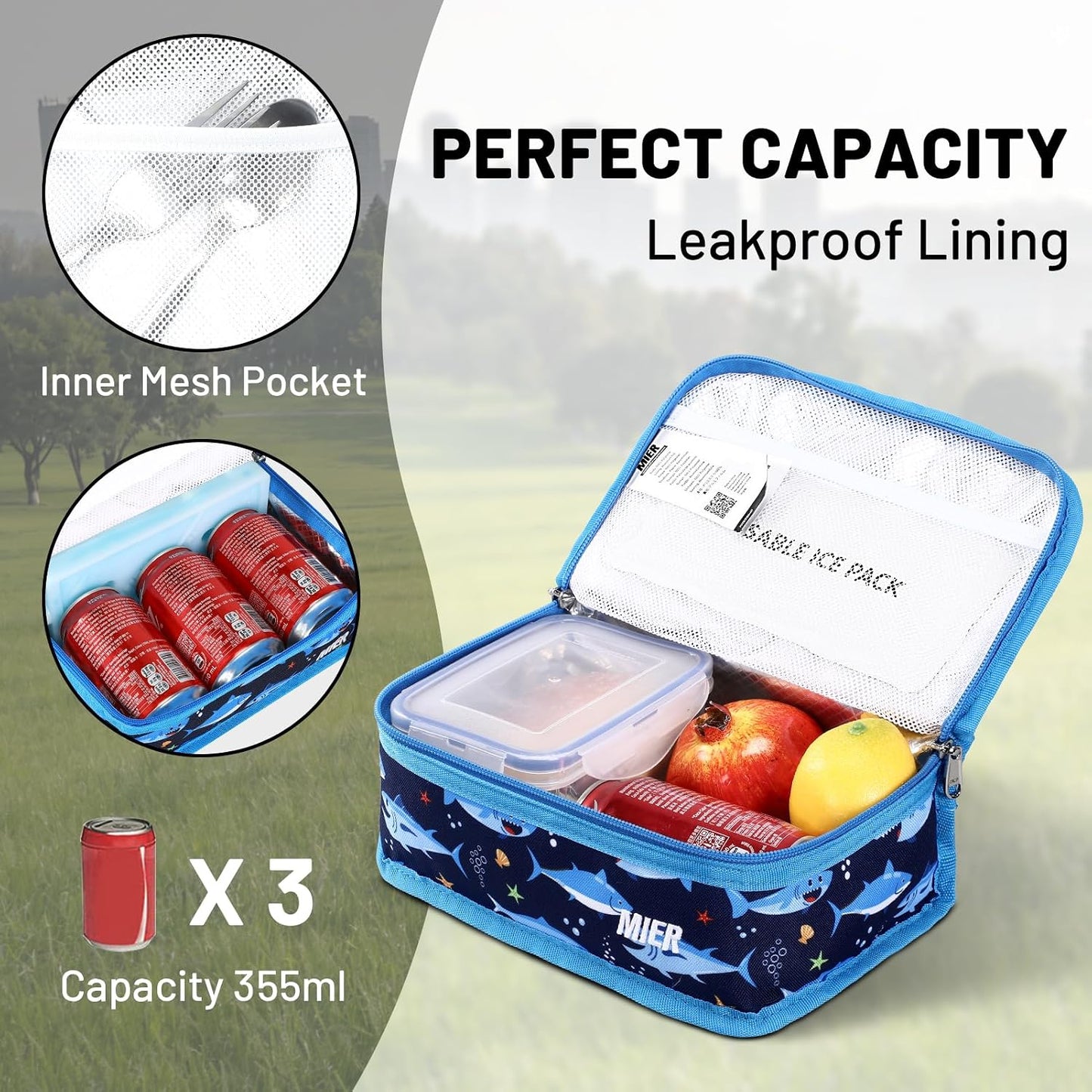 MIER Small Lunch Bag for Kids & Adults Compact Insulated Lunch Box Portable Thermal Mini Cooler for Work School Travel, Bluesteel