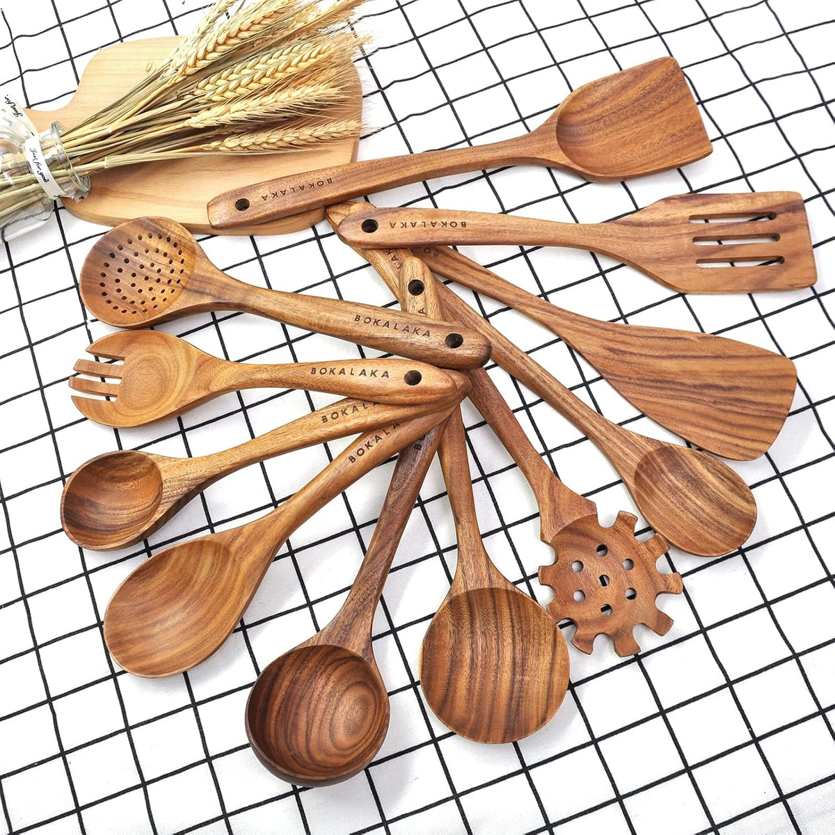Wooden Spoons for Cooking, Natural Teak Wooden Kitchen Utensils Set Wooden Utensils for Cooking Wooden Cooking Utensils Wooden Spatulas for Cooking (10)