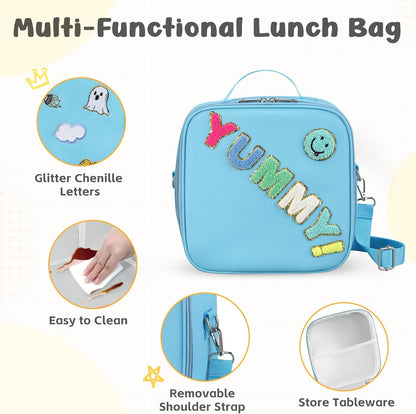 Reusable Insulated Lunch Bag for Kids Teens & Adults with Adjustable Shoulder Strap - Large Durable Lunch Bag Tote for School Travel Picnic Work - Leakproof Design Lunch Carrier (Black -3D Dinosaur)