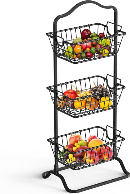 Simple Houseware 3-Tier Rigid Wire Market Fruit Basket Stand, Black