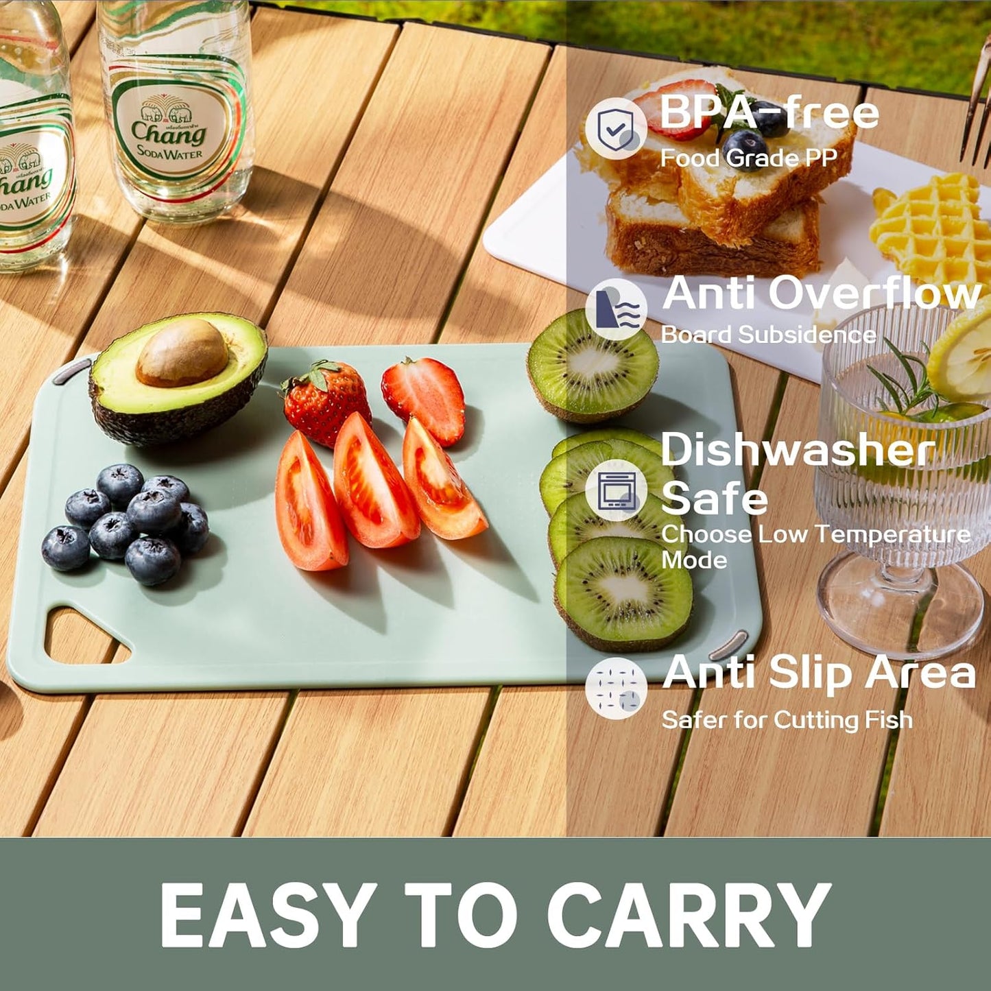 THETCHRY Plastic Cutting Board Set of 4, Extra Large Cutting Board for Kitchen with Non-Slip, Large -Small Chopping Board for Cooking, Bpa Free, with Grip Handle,Green