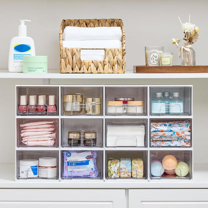 Vtopmart 10 Pack Small Clear Stackable Storage Drawers, Acrylic Bathroom Makeup Organizer, Plastic Storage Bins For Vanity, Undersink, Kitchen Cabinets, Pantry, Home Organization