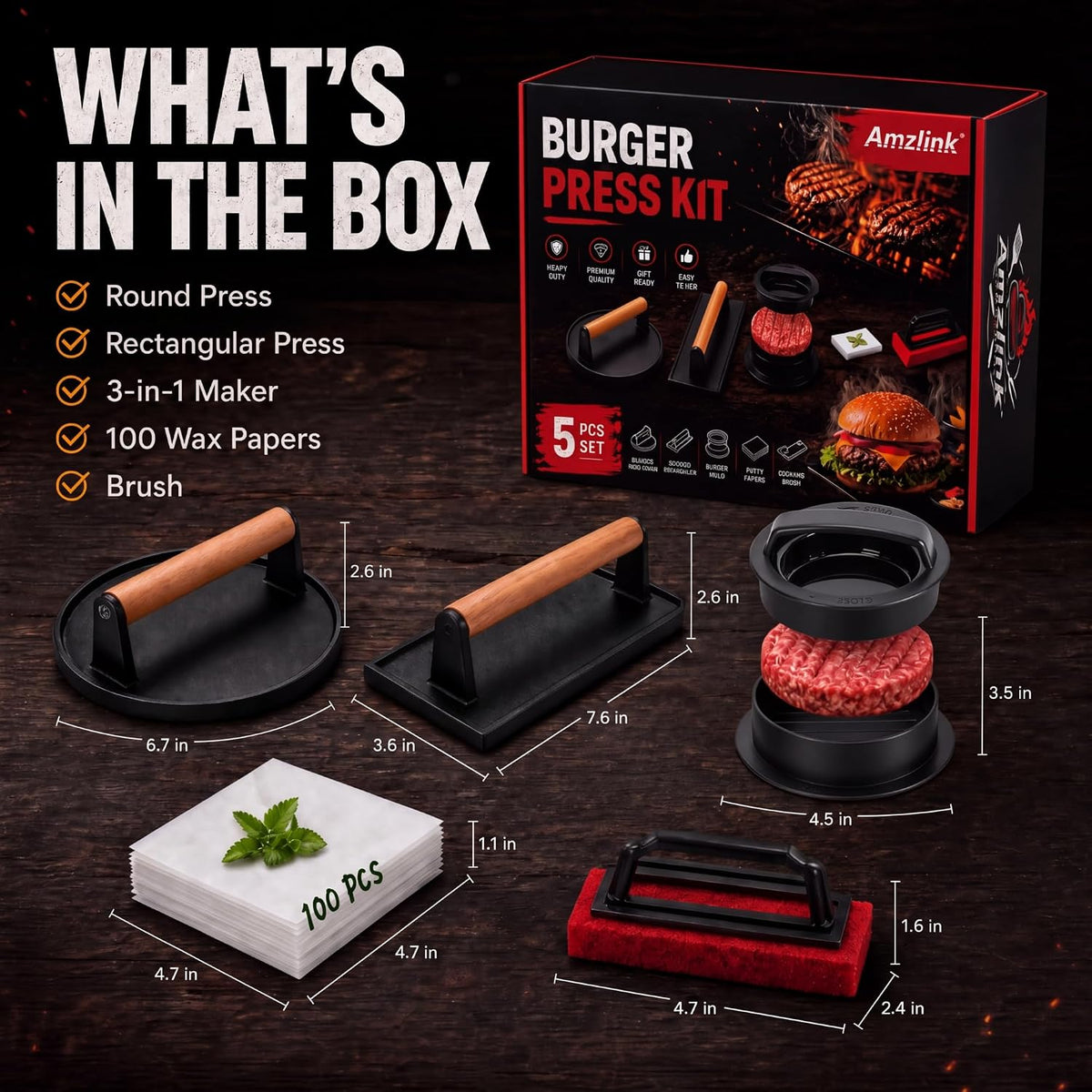 Smash Burger Press Kit, Cast Iron Burger Smasher, Steak Weight