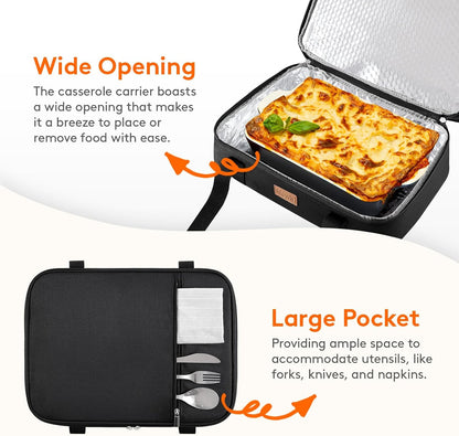 Lifewit Insulated Double Decker Casserole Carrier, Expandable Lasagna Lugger Tote Bag for Hot or Cold Food, Fits 9" x 13" Baking Dish for Potluck Parties, Picnic and Cookouts, Grey-Geometric