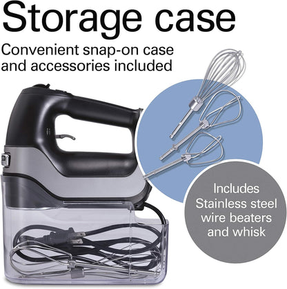 Hamilton Beach Professional 5-Speed Electric Hand Mixer with Snap-On Storage Case, QuickBurst, Stainless Steel Twisted Wire Beaters and Whisk, Mint (62658)