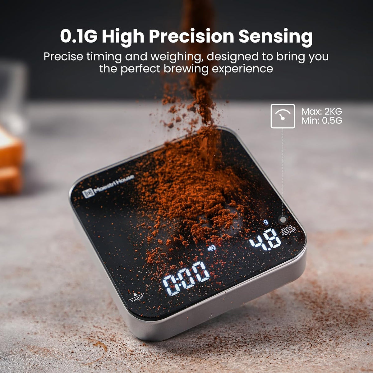 Maestri House S2 Espresso Coffee Scale with Timer, Barista Kit, 2kg/0.1g