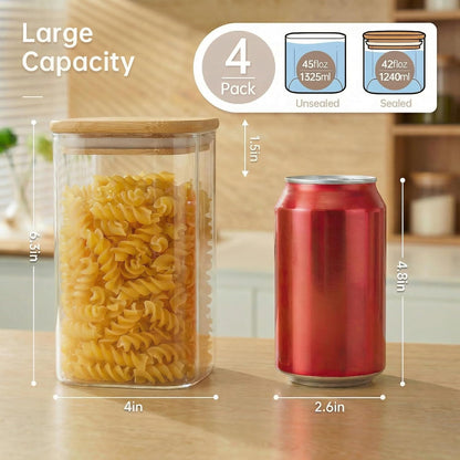Extra Large Square Glass Flour & Sugar Storage Containers with Airtight Lids, 168 floz - 2 Pack Glass Jars with Bamboo Lids for Pantry, Air tight Food Storage Containers for Cereal, Pasta, Rice