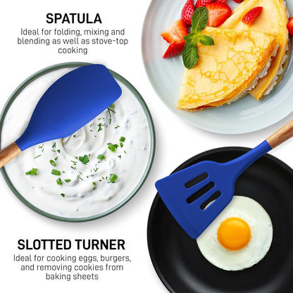 Zulay Kitchen Utensils Set Non-Stick Silicone Cooking Utensils Set with Authentic Acacia Wood Handles - 5 Piece Silicone Utensil Set - Kitchen Utensils Set with 464°F Heat Resistance - Gray