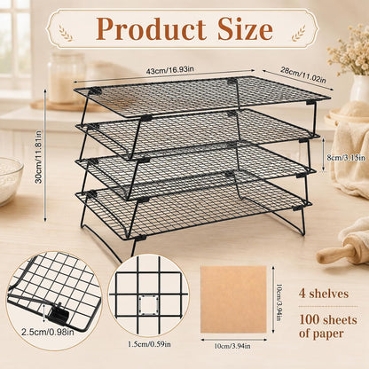 4 Pack Stackable Cooling Rack Set 4 Tier 17"x11" Roasting Rack