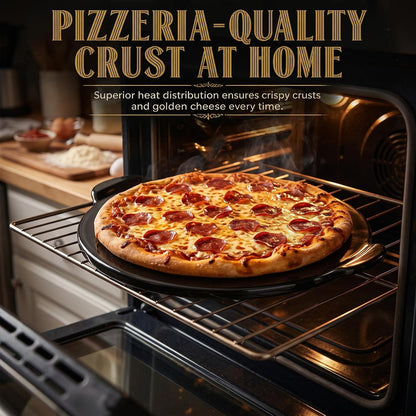 Geetery 14.5 Inch Glazed Ceramic Pizza Stone with Handles, Black