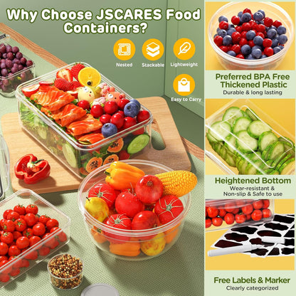 62 PCS Large Food Storage Containers with Lids Airtight (31 Lids &31 Containers) - Leakproof Meal-Prep Containers for Kitchen Storage Reusable Plastic Microwave/Dishwasher Safe with Labels & Pen