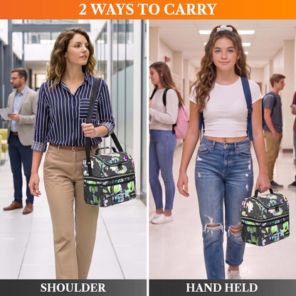 opux Insulated Lunch Bag for Men Women, Double Decker Leakproof Lunch Box Cooler Tote with Shoulder Strap, Large Lunchbox for Work School Travel Meal Prep, Adults Kids Boys Girls, Green, 16 Cans