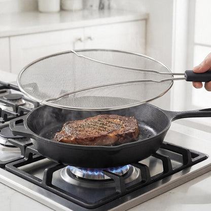 Splatter Screen for Frying Pan - 10’’ Stainless Steel Grease Splatter Guard with Grip Handle- Ultra Fine Mesh Cover Oil Splash when Sizzling Bacon, Cooking Fried Chicken or Popcorn