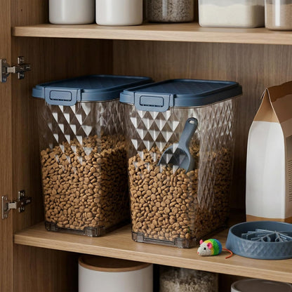 Airtight Dog Food Storage Container 30 lb with Attachable Wheels, Clear Pet Food Sorage Containers with Scoop & Slow-Feeding Bowl, Easy to Move Clean Refill, Fit for Dog Cat Bird Food