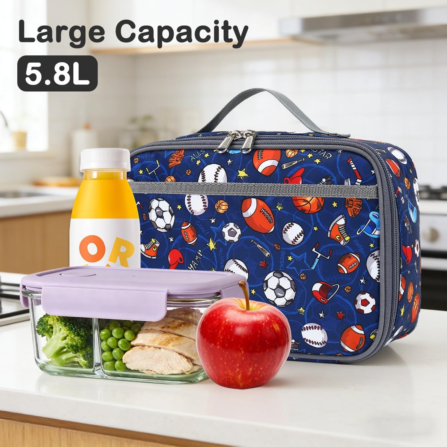 FlowFly Kids Lunch box Insulated Soft Bag Mini Cooler Back to School Thermal Meal Tote Kit for Girls, Boys, Black