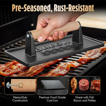 Pisol Cast Iron Smash Burger Press, Steak Weight Bacon Meat Press Tool