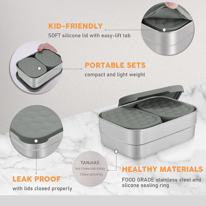 Tanjiae Small (1 CUP) Stainless Steel Snack Containers for Kids | Easy Open Leak Proof Food Containers with Silicone Lids - Perfect Metal Toddler Lunch Box for Daycare and School (8oz)