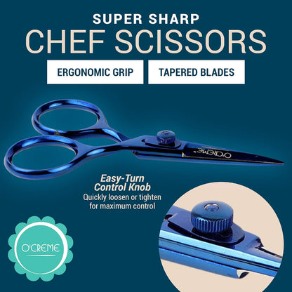 O'Creme Set of Culinary Tweezer Tongs Offset, Straight and Curved, Plus Super Sharp Chef Scissors, Total 6 Pieces (Rose Gold)