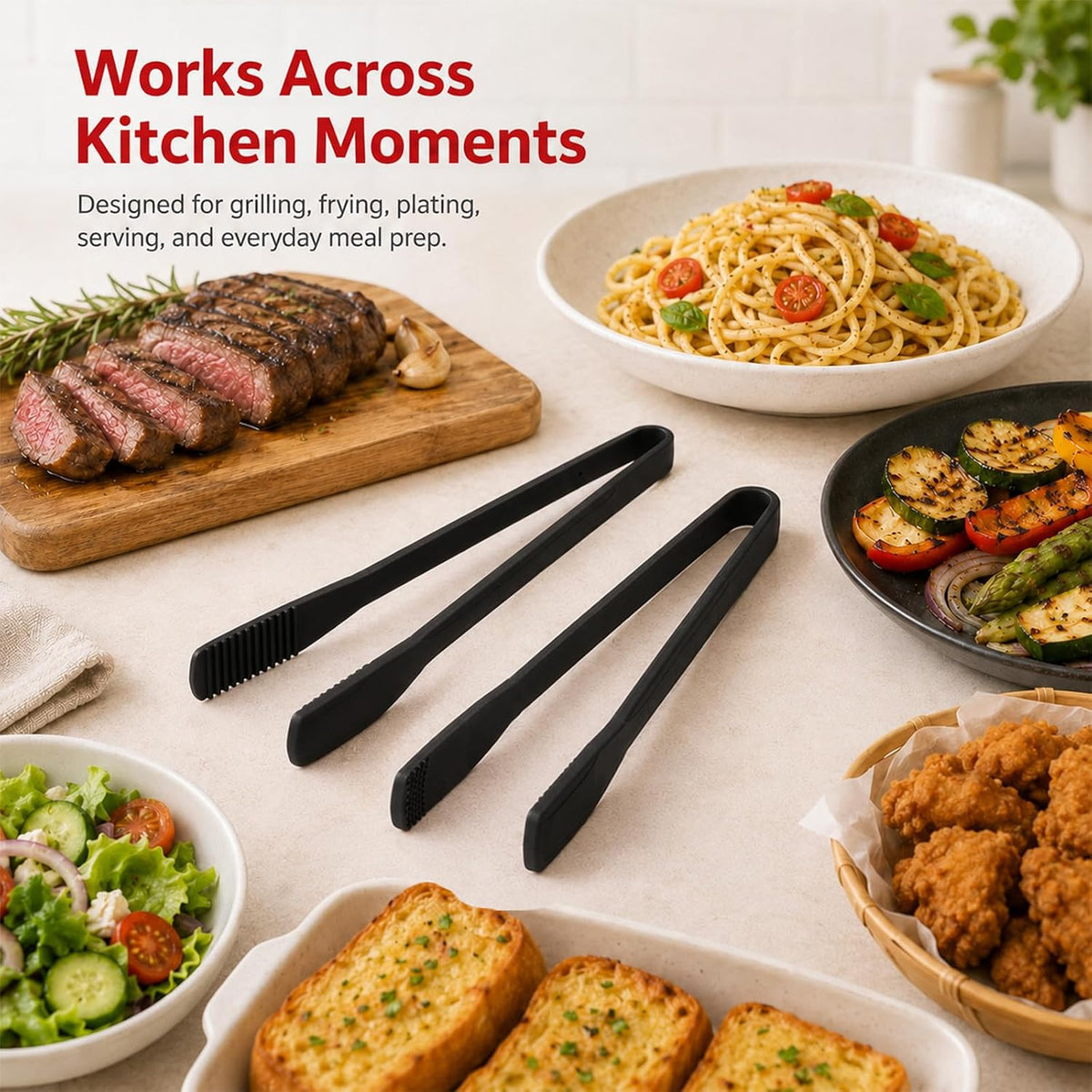 2 PCS Silicone Tongs for Cooking, 11 In Stainless Steel Kitchen Tongs with Silicone Tips, Heat Resistant Lightweight Non-Scratch for Flipping Fish, Steak, Toast & Bread, Dishwasher Safe