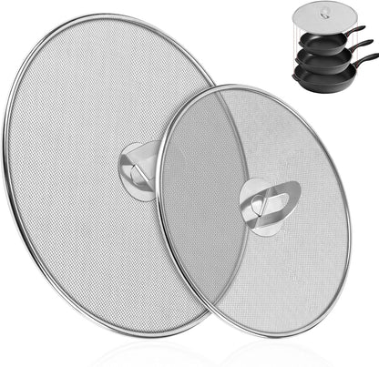 3-Pack Splatter Screens for Frying Pan - 10", 11.5", 13" Stainless Steel Grease Splatter Guard with Foldable Knob, Ultra-Fine Mesh, Rust-Free - No Oil Mess, No Burns, Ultra Fine Mesh