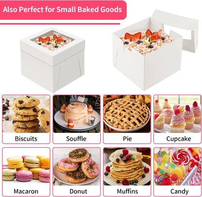 WINKIO 4 Pack Cake Boxes 12 Inch, Disposable Cake Transport Container, Cake Carrier, White Cake Holder with Large Window, for Bakery Cookies Pies Cupcakes Pastry (12×12×8 Inches)