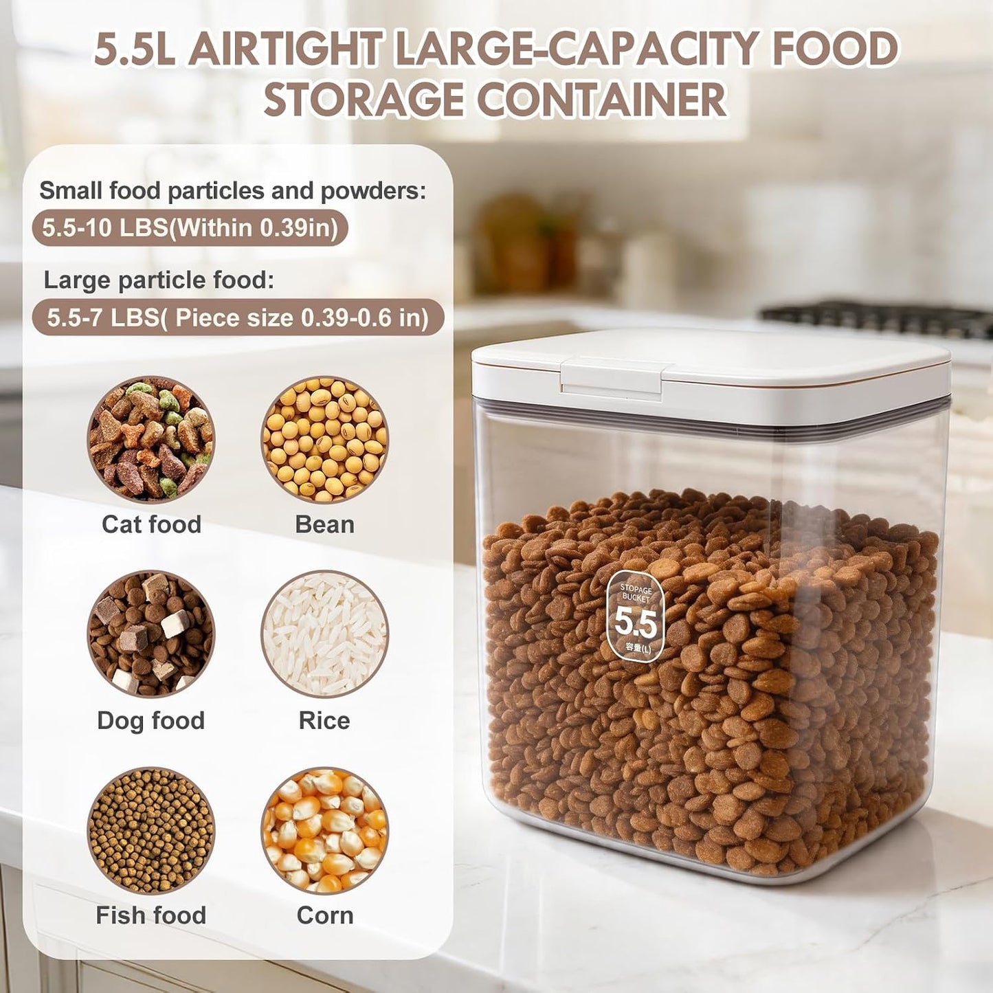 LEAWALK 10Lbs/10.57Qt Airtight Dog Cat Food Storage Container and Dog Treat Containers BPA-Free, PET Clear Stackable Pet Storage Bin, Pop Top, 1-Cup Scoop for Pet Food/Rice/Flour/Bread/Grains