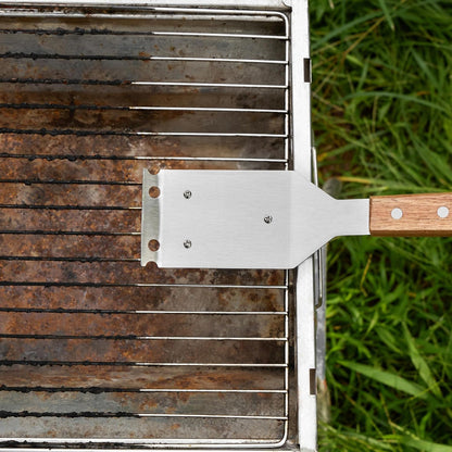 Strong BBQ Grill Brush and Scraper – Heavy-Duty Grill Cleaner with Long Wooden Handle & Replaceable Stainless Steel Bristles – Fast Deep Cleaning, Safe for All Grills – No-Scratch Outdoor Grill Brush