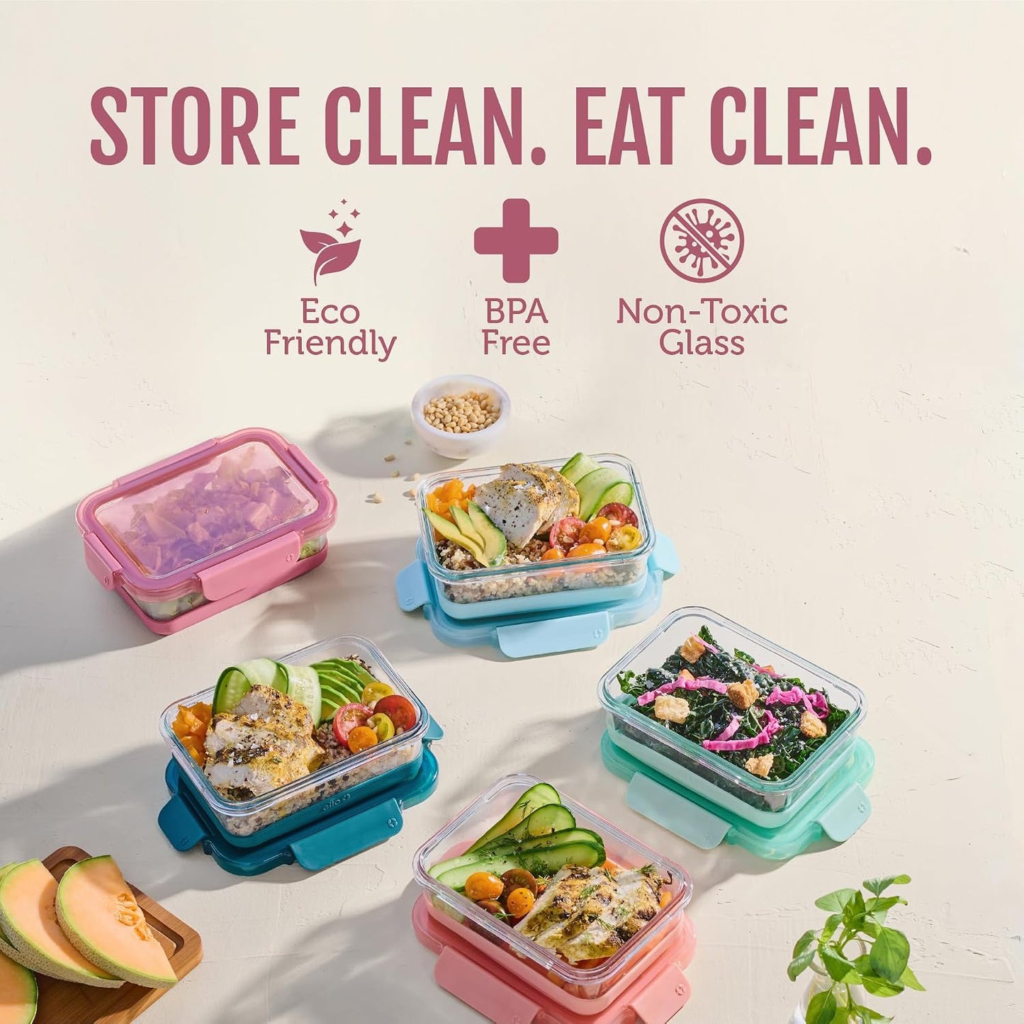 Ello Duraglass 3.4 Cup Meal Prep 10Pc,Set,Glass Food Storage Container with Silicone Sleeve and Airtight BPA-Free Plastic Lids,Dishwasher,Microwave & Freezer Safe,Evening Orchard,5 Count (Pack of 2)