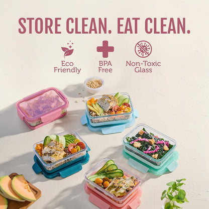 Ello Duraglass 3.4 Cup Meal Prep 10Pc,Set,Glass Food Storage Container with Silicone Sleeve and Airtight BPA-Free Plastic Lids,Dishwasher,Microwave & Freezer Safe,Evening Orchard,5 Count (Pack of 2)
