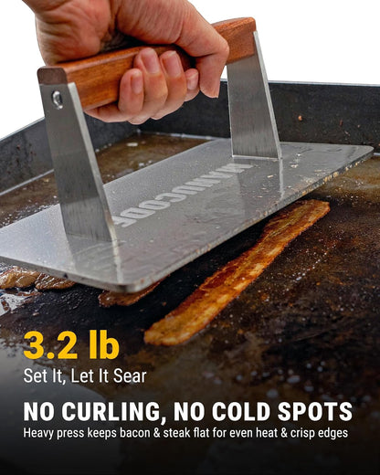 Bacon Press, Stainless Steel Flat Bottom, 9.25 x 5.7 in, 3.2 lb